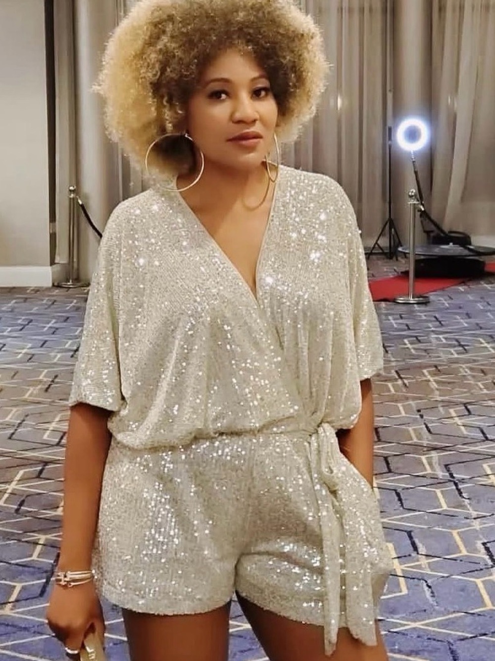 Sequined V-Neck Romper Champagne